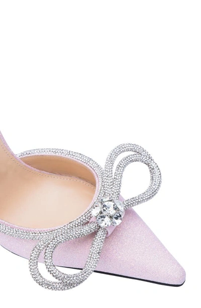 Shop Mach & Mach Glitter Double Crystal Bow Pointed Toe Pump In Baby Pink