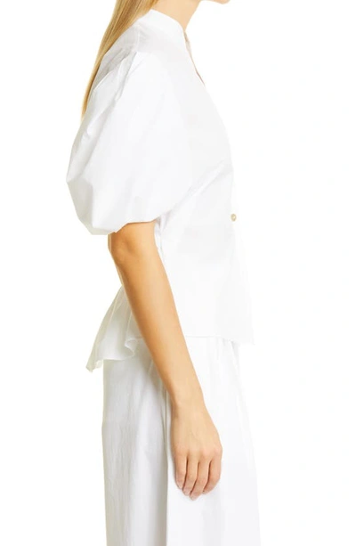 Shop Vince Puff Sleeve Cutout Back Detail Cotton Blouse In Optic White