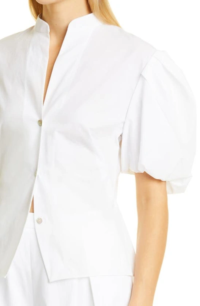 Shop Vince Puff Sleeve Cutout Back Detail Cotton Blouse In Optic White