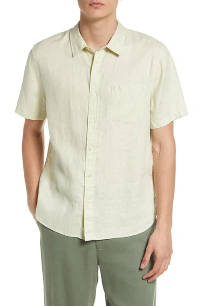 Shop Vince Classic Fit Short Sleeve Linen Shirt In Endive