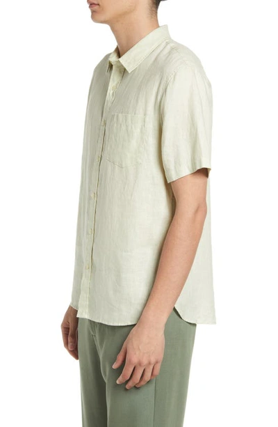 Shop Vince Classic Fit Short Sleeve Linen Shirt In Endive