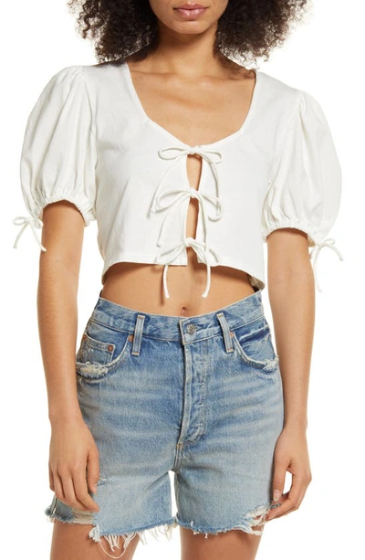 Shop Free People Kitty Puff Sleeve Crop Top In Ivory