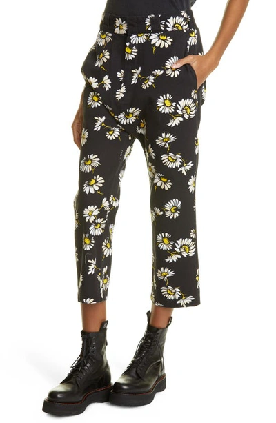 Shop R13 Workwear Daisy Print Drop Crotch Cotton Pants In Daisy On Black