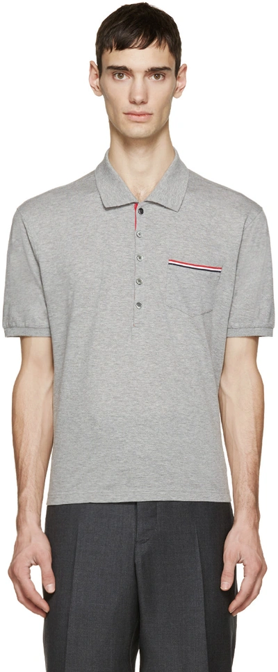 Thom Browne Short Sleeve Polo Shirt In Light Grey Pique