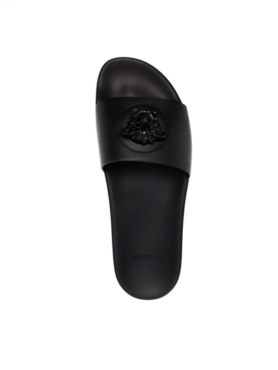 Shop Versace Leather Slippers In Black Black