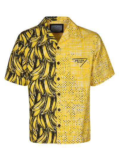 Shop Prada Double Match Poplin Shirt In Giallo