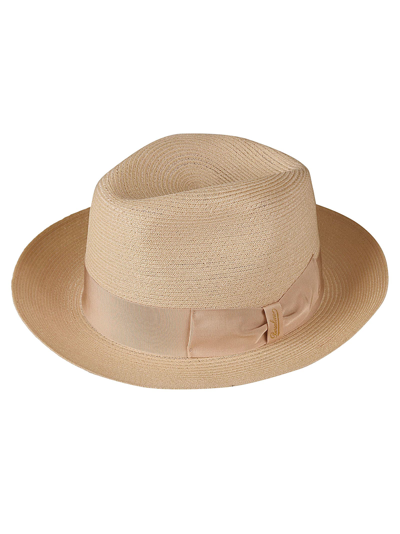 Shop Borsalino Bow Detail Woven Don Hat In Sabbia