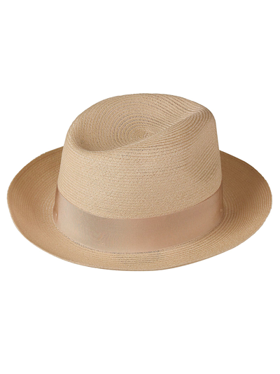 Shop Borsalino Bow Detail Woven Don Hat In Sabbia