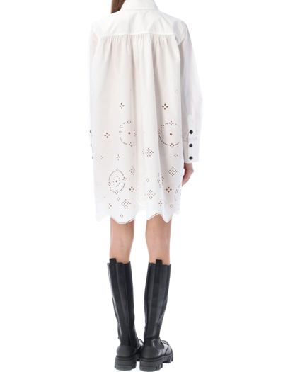 Shop Ganni Broderie Anglaise Wide Mini Shirt Dress In Bright White