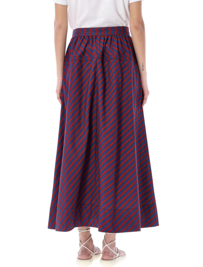 Shop Tory Burch Striped Skirt In Navy Burgundy