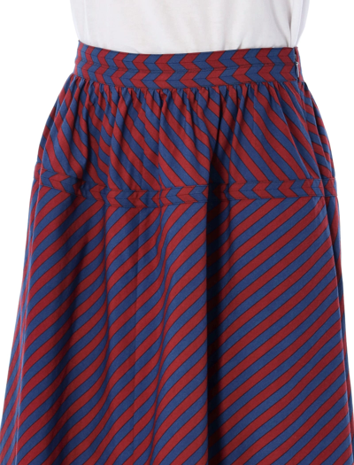 Shop Tory Burch Striped Skirt In Navy Burgundy