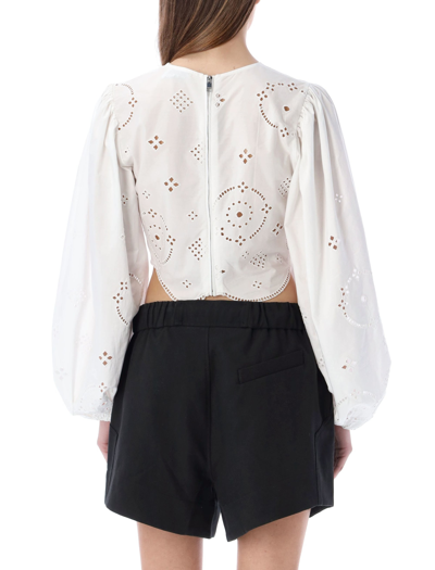 Shop Ganni Broderie Anglaise Cropped Blouse In Bright White