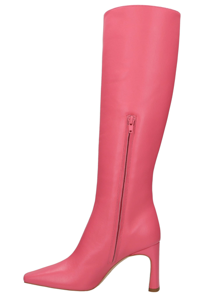 Shop Liu •jo Squared Lh 01 High Heels Boots In Rose-pink Leather