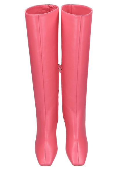 Shop Liu •jo Squared Lh 01 High Heels Boots In Rose-pink Leather