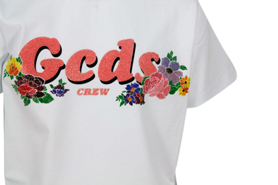 Shop Gcds Short Sleeve Crew Neck T-shirt With Rhinestone Applications In White