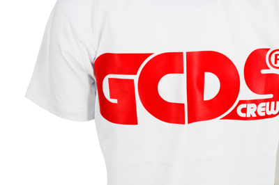 Shop Gcds Short-sleeved Round-neck Cotton T-shirt With Logo Print In White