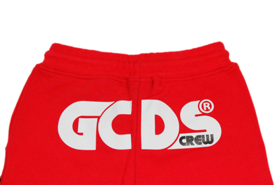 Shop Gcds Fleece Bermuda Shorts With Drawstring Waist And Writing In Red