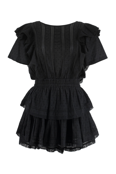 Shop Loveshackfancy Natasha Frilled Cotton Mini-dress In Black