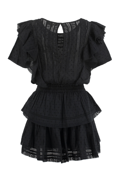 Shop Loveshackfancy Natasha Frilled Cotton Mini-dress In Black