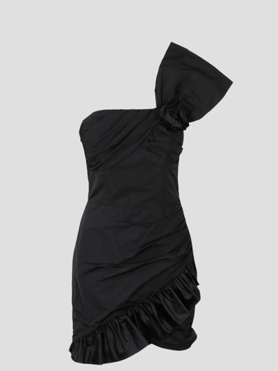 Shop Alessandra Rich Taffeta One Shoulder Mini Dress In Black