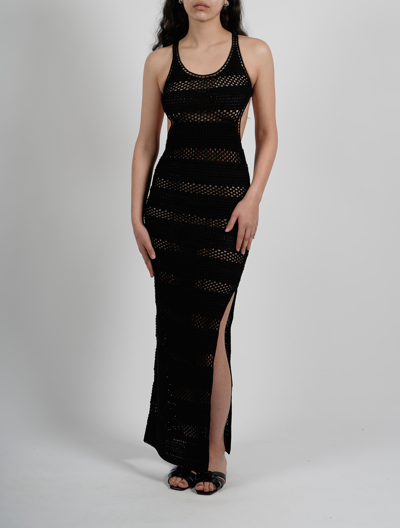 Shop Saint Laurent Crochet Cut Out Dress In Black
