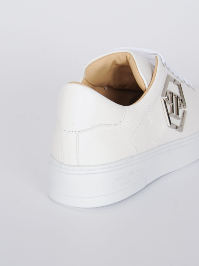 PHILIPP PLEIN LEATHER LO TOP SNEAKERS HEXAGON.