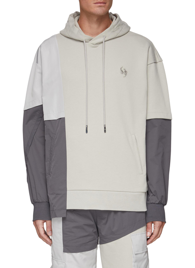 Shop Feng Chen Wang Patch Colourblock Relaxed Fit Hoodie In White,grey
