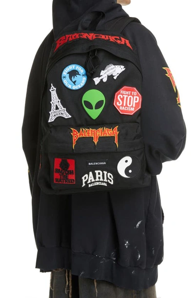 Shop Balenciaga Explorer Patch Backpack In Black