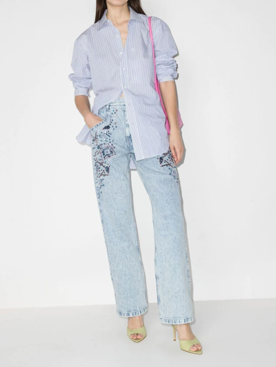 Shop Isabel Marant Floral-embroidered Straight-leg Jeans In Blau