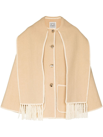 Shop Totême Embroidered Scarf Button-front Jacket In Neutrals
