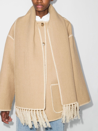 Totême Embroidered Scarf Button-front Jacket In Neutrals