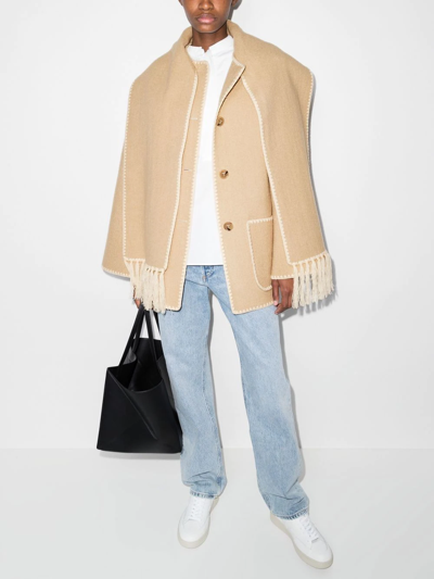 Totême Embroidered Scarf Button-front Jacket In Neutrals