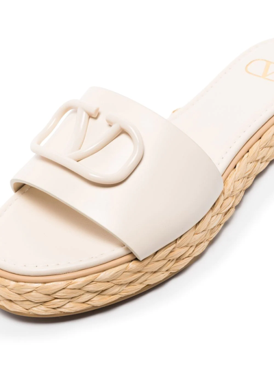 Shop Valentino Vlogo Signature Slide Sandals In Neutrals
