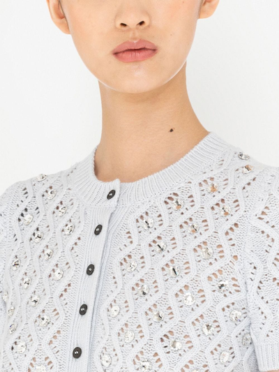 Miu Miu Rhinestone-embellished Cropped Cardigan In Grau