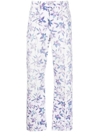 Shop Isabel Marant Floral-print Straight-leg Trousers In Weiss