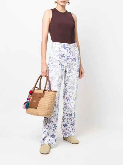 Shop Isabel Marant Floral-print Straight-leg Trousers In Weiss