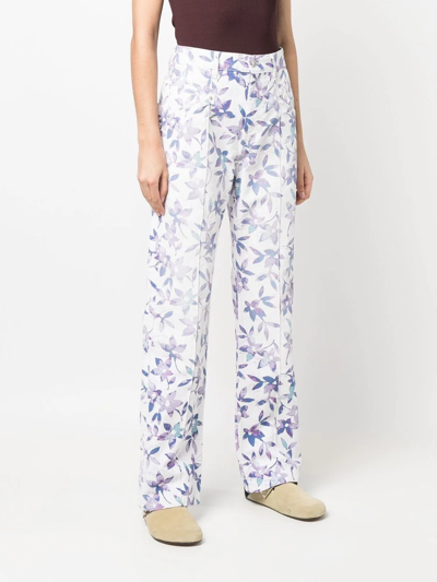 Shop Isabel Marant Floral-print Straight-leg Trousers In Weiss