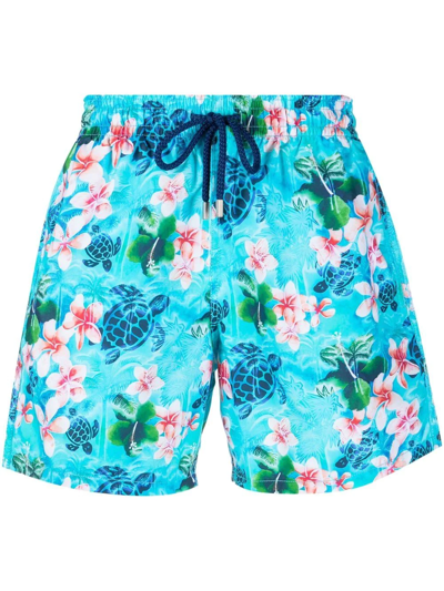 Shop Vilebrequin Floral-print Swim Shorts In Blau