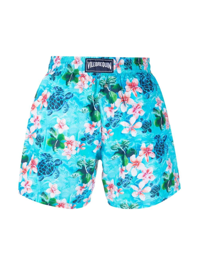 Shop Vilebrequin Floral-print Swim Shorts In Blau