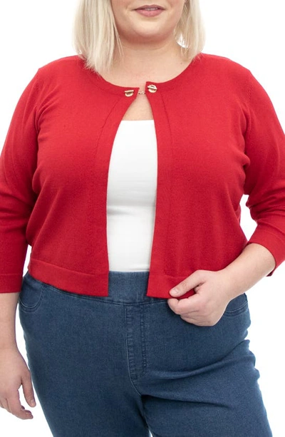 Shop Nina Leonard Three-quarter Sleeve Bolero Sweater In Nina Red