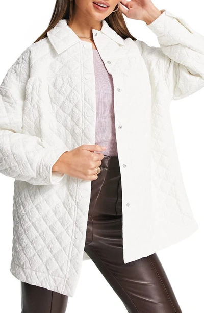 Shop Topshop Textured Quilted Coat In White