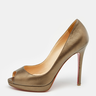 Pre-owned Christian Louboutin Metallic Bronze Leather Yolanda Peep Toe Pumps Size 37