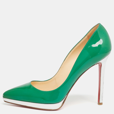 Pre-owned Christian Louboutin Green/silver Patent Leather Pigalle Plato Pumps Size 38