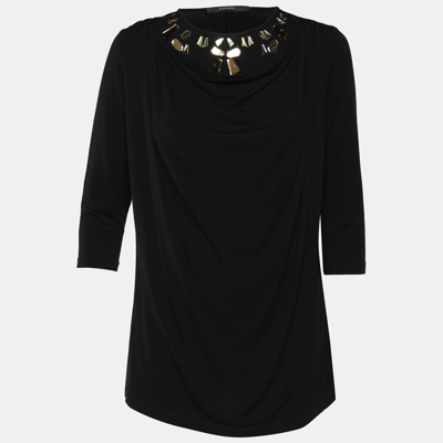 Pre-owned Givenchy Black Jersey Knit Crystal Embellished Blouse S