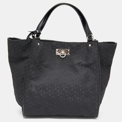 Pre-owned Dkny Black Monogram Canvas And Patent Leather Tote