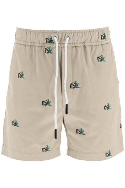 Shop Palm Angels Embroidered Bermuda Shorts In Beige,green
