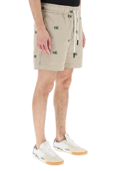 Shop Palm Angels Embroidered Bermuda Shorts In Beige,green