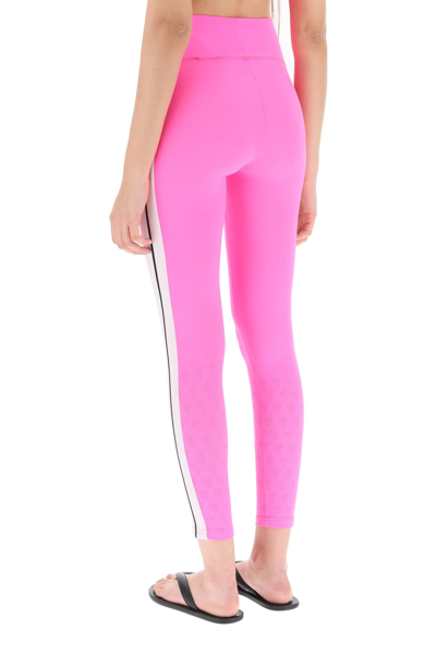 Shop Palm Angels Track Leggings With Logo And Side Bands In Fuchsia
