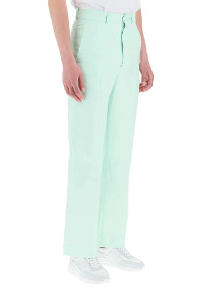 Shop Casablanca Wool Blend Trousers With Jacquard Embroidery In Green