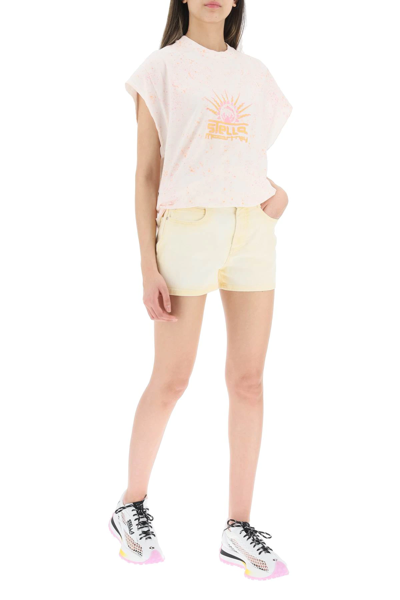 Shop Stella Mccartney Denim Shorts With Branded Band In Yellow